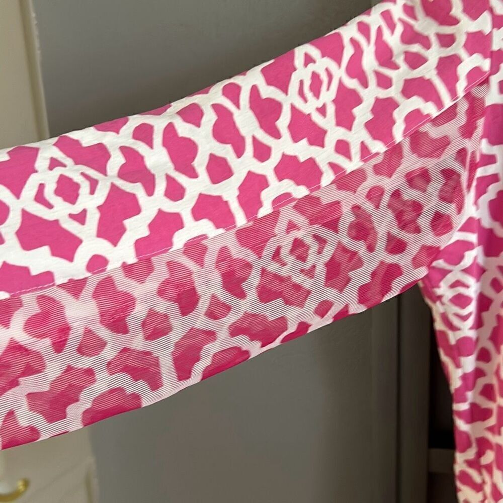 Icikuls pink and white print long sleeve top with mesh insert sleeve size M athl - Picture 3 of 5